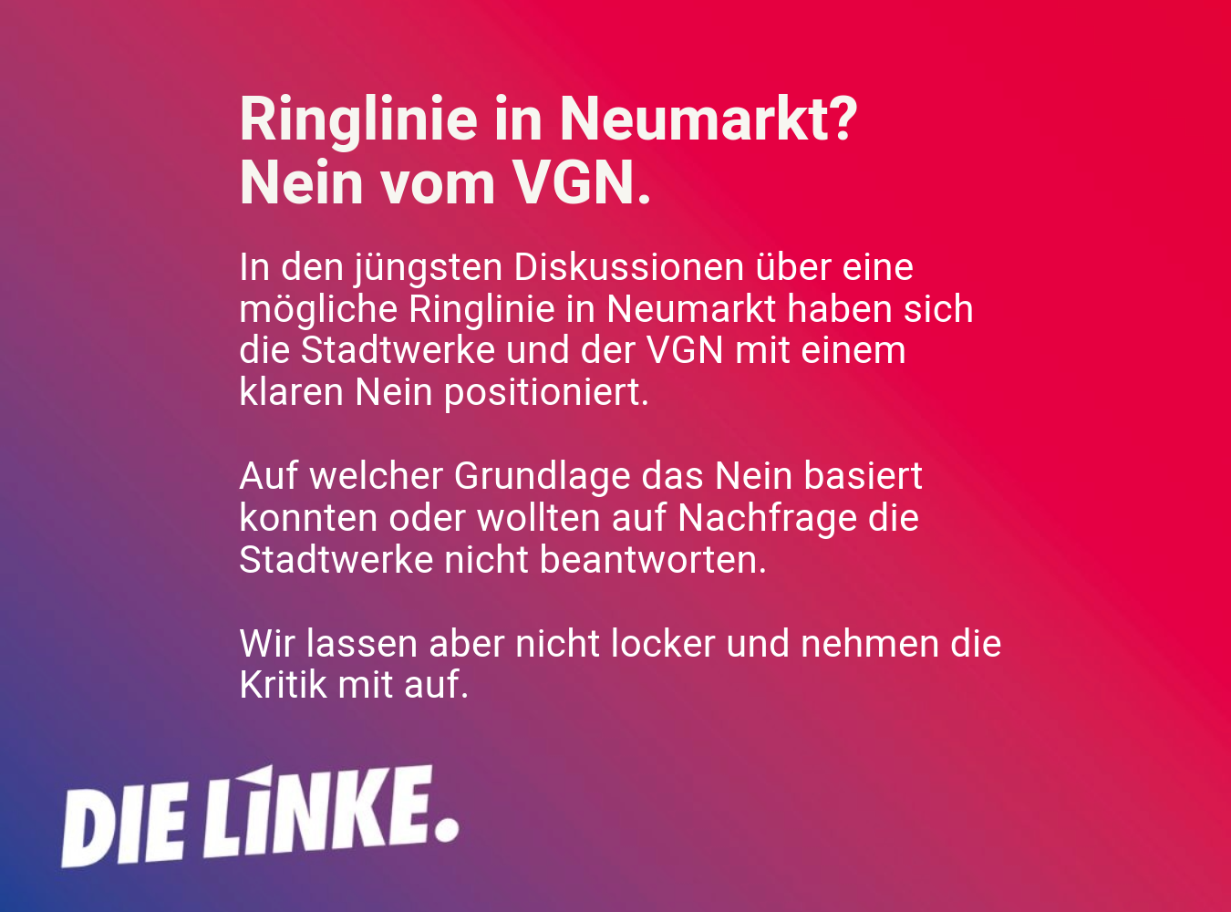 Ringlinie in Neumarkt? Nein vom VGN.